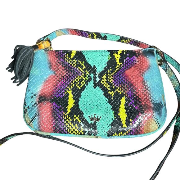 Elaine turner Leather crossbody bag turquoise python pink purple yellow - Picture 1 of 9